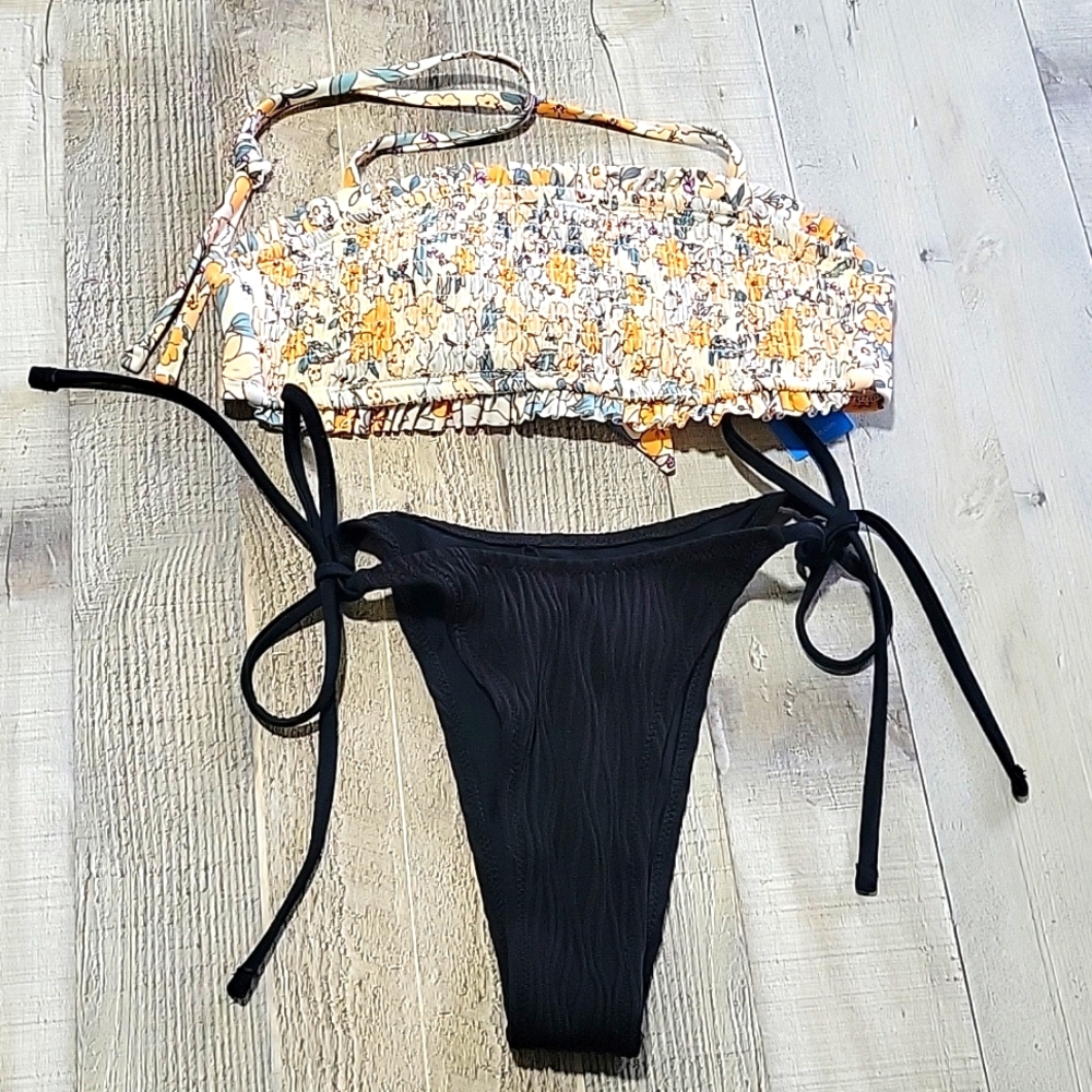 Bikini Size XS Bandeau Top With Removable Straps Bottom Adjustable Waist